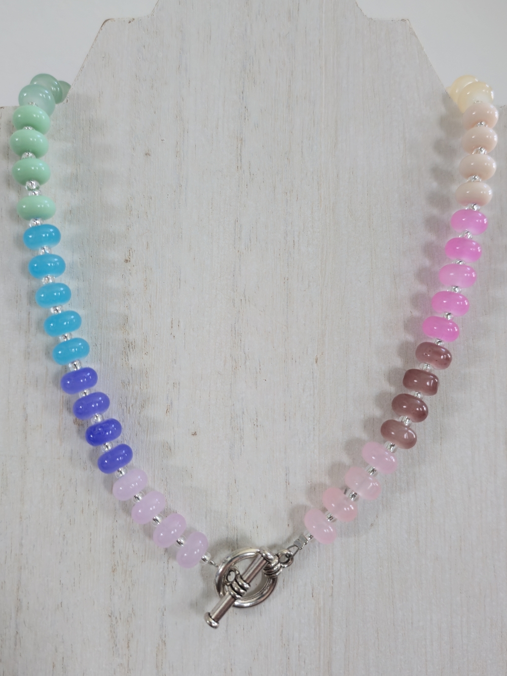 Handmade Beaded Multicolor Glass Necklace - Pastel Gradient - 16"